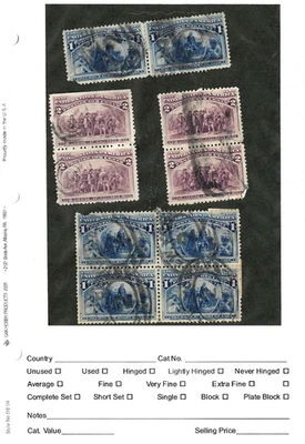 Sc #230-231 Pairs Block Collection 1-2 Cent Columbians 1893 US 34-15b - Image 1 of 3