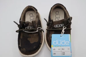 NUOVE scarpe da ginnastica Hey Dude Wally mimetiche in lino elasticizzato K6 bambino taglia 6 - Foto 1 di 9