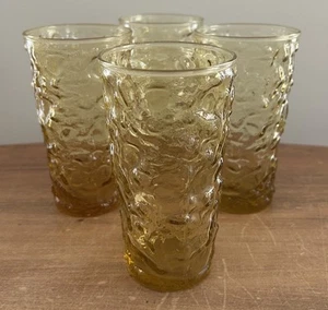 4 Vintage Anchor Hocking Lido Milano Bernstein Gold Tumbler Crinkle Gläser - Bild 1 von 2