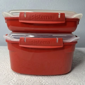 2 Red Sistema 1 Med Microwave Steamer 83.5 oz & 1 Small Plate 29.75 oz BPA Free - Picture 1 of 16