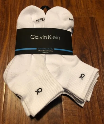 Calvin Klein QUARTER Men Socks WHITE 6-Pairs Half Cushioned Size 7-12 NEW - Image 1 of 2
