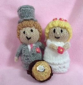 KNITTING PATTERN - Wedding Bride and Groom chocolate cover fits Ferrero Rocher - Picture 1 of 1