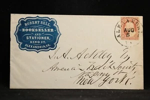 Virginia: Alexandria 1850s #11 Bell Bookseller Stationer Cameo Advertising Cover - Picture 1 of 2