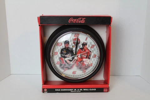 Vintage Nascar Coca-Cola Wall Clock Dale Earnhardt Jr. & Sr. NIB, Rare! Cover