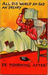 AK Mann Eisblock auf Kopf All Dis World Am Sad An' Dreary gestempelt 1942 - Bild 1 von 2