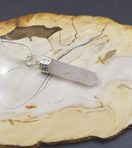 Tibetan Rose Quartz Crystal Hexagon Point Necklace 16"  Snake Chain Amulet - Picture 1 of 6