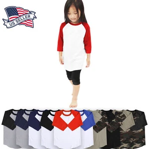 KIDS Baseball RAGLAN T Shirts Tee 3/4 Sleeve Jersey Boys Girls Baby High Quality - Picture 1 of 22