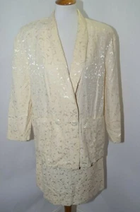 VTG 70s 80s Michael Blair ILGWU Ivory Floral Mother Bride Suit Womens 9 10 - Picture 1 of 10