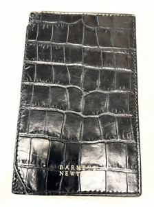 Barneys New York Black Crocodile Embossed Leather Jotter Memo Note Pad Holder