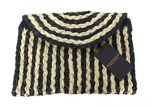 MAISON SCOTCH Women Bag OS Brown Straw Braided Striped Summer Clutch - Picture 1 of 5