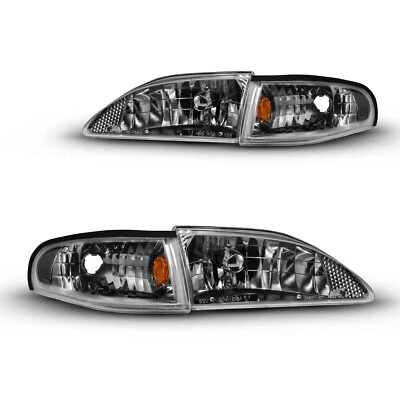 Juego de faros transparentes cromados oscuros con luces de esquina para Ford Mustang 1994-1998 Foto 1 de 2