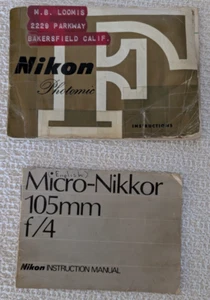 Nikon F Photomic Camera and Micro-Nikkor 105mm f/4 Instructions - Picture 1 of 13