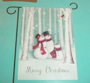 Snowman Family Small Garden Flag 12.5" x 18" Winter Season Merry Christmas Art - Picture 1 of 3