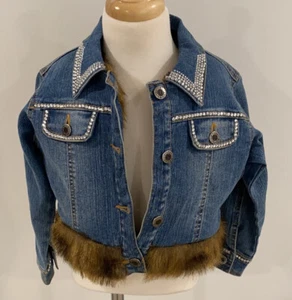 Lipstik Denim Rhinestone Embellished Faux Fur Lined Jacket Size 4T - Picture 1 of 11