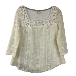 Top Meadow Rue Anthropologie Crema Crochet Encaje Mangas Semi Transparentes Cottagecore S - Imagen 1 de 12