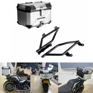 Silver Rear Luggage Case W/ Tail Rack Bracket Kit For Harley Softail Low Rider S - Imagen 1 de 12