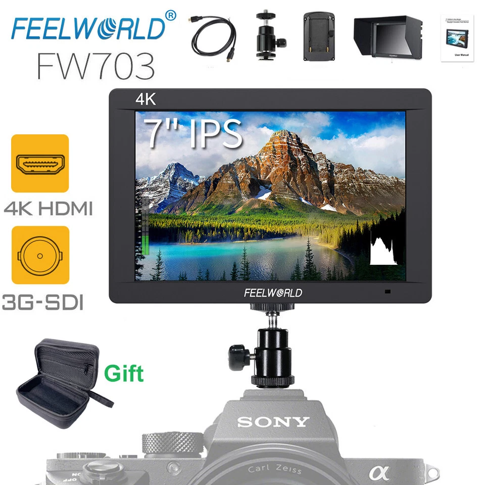 FEELWORLD FW703 7" Inch 3G SDI 4K HDMI On Camera Field Video HD Monitor For DSLR - Изображение 1 из 4