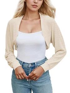 Women's Cardigan Shrugs Long Sleeve Knit Cropped Bolero Shrug Open Front Casual - Picture 1 of 14