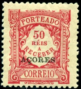 1904 spedizione, spedizione dovuta, tasse, Portogallo, Azzorre, Michel P.6, 50R, MLH - Foto 1 di 2