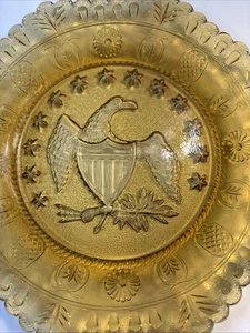 Vintage 7.5” PATRIOTIC EAGLE Indiana Glass Octagonal Amber Glass Plate - Picture 1 of 6