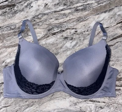 Sujetador Delta Burke 40D Gris con Aros con Borde de Encaje Azul Marino Correas Ajustables Foto 1 de 4