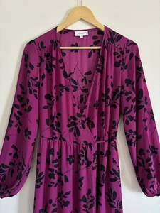 Bohme Maxi Wrap Dress Womens Small Long Sleeve Magenta Black Floral Bohemian - Picture 1 of 12