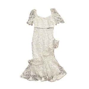 NWT Lulu's White Sheer Lace Ruffled Cap Sleeve Fishtail Wrap Dress Size Small - Picture 1 of 5