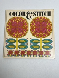 Color & Stitch Needlepoint Patterns Book Mushroom Owl Fish Elephant Sun 1971 VTG - Picture 1 of 14