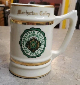 Vintage Manhattan College Ceramic Stein WC Bunting Gold Rimmed - Picture 1 of 8