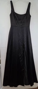 Azazie Joyce A-Line Side Slit Metallic Satin Dress in black NWT Sz 4 - Picture 1 of 4