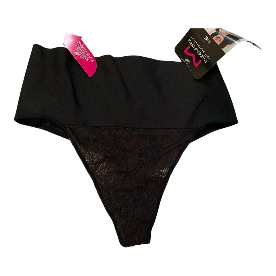 Women's Maidenform Tame Your Tummy Shaping Thong Shapewear Black Large 3201
