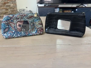 Juego de 2 bolsas de maquillaje Kathy Van Zeeland azul floral negro cocodrilo espejo cosméticos - Imagen 1 de 9