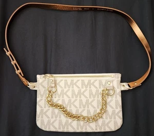 MICHAEL KORS MK Signature White Vanilla Gold BELT BAG Pouch Fanny Pack Women’s L - Picture 1 of 15