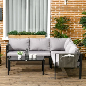 Outdoor Patio 5 Seater Sofa Set Coffee Table Metal Frame Garden Furniture Grey - Picture 1 of 12