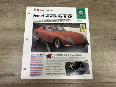 Folleto de carpeta Hot Cars Street Racers Ferrari 275 GTB #1 hoja de especificaciones Foto 1 de 4