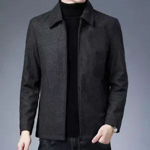 Herrenmantel Revers Reißverschluss Jacken Neu Freizeit Mode Herbst Winter Passform Outwear - Bild 1 von 14