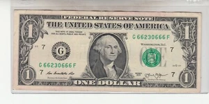 2013 (G) $1 One Dollar Bill Federal Reserve Note Chicago Fancy 5 6s 66230666 - Picture 1 of 2