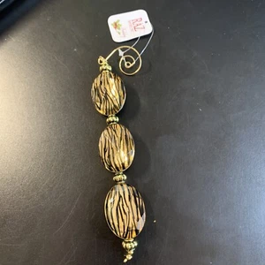 RAZ Imports Gold Tiger Stripe Reflective Dangle Beaded Christmas Ornaments NEW - Picture 1 of 10