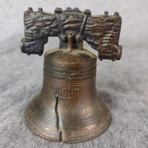 Vintage Miniature Metal Liberty Bell 2.5" Tall Replica Bronze Souvenir - Picture 1 of 8