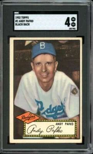 1952 Topps #1 Black Back Andy Pafko Dodgers SGC 4 VG-EX - Picture 1 of 2