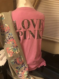 Victoria Secret Pink Bling Pullover Shirt & Leggings Set Campus Tee M - Picture 1 of 6
