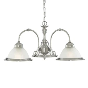 Lampadario Contemporaneo American Dinner Acciaio Argento Vetro 3 Luci E27 - Foto 1 di 3