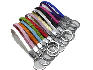 25 Stainless Steel Key Rings with Leather Bands Fit 8mm Slide Charm DIY Name - Picture 1 of 6