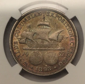 1893 50C Columbian Exposition Half Dollar NGC AU 58 with Toning - Picture 1 of 5