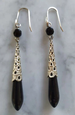 Orecchini in argento e onice Silver & onyx dangling earrings - Immagine 1 di 2