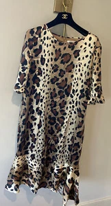 ST. JOHN NwOT Ombre Leopard Print Dress sz 14 Silk Fit Flair Knee Length Brown - Picture 1 of 8