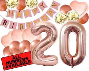 Decoraciones de 20 cumpleaños para ella - tema oro rosa y rosa - globos, pancarta - Imagen 1 de 6