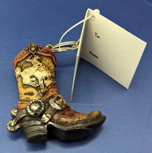 Portachiavi stivali cowboy western dipinto a mano portachiavi regalo nuovo con etichetta - Foto 1 di 4