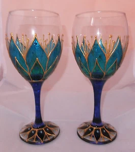 Flower Fairy Lotus Lily Wine Goblets Glasses Hippy Boho Gift Unique Handpainted - Picture 1 of 9
