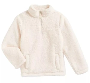 Wonder Nation Girls Sweatshirt White 7/8 Sherpa Pullover Quarter Zip Pockets - Picture 1 of 12